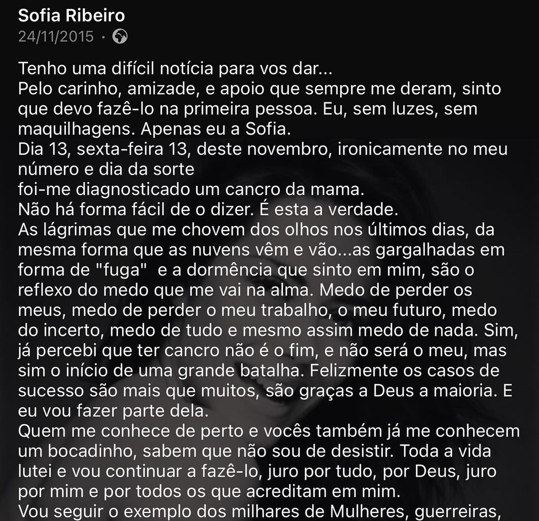 Sofia Ribeiro recorda dia mais difícil da sua vida