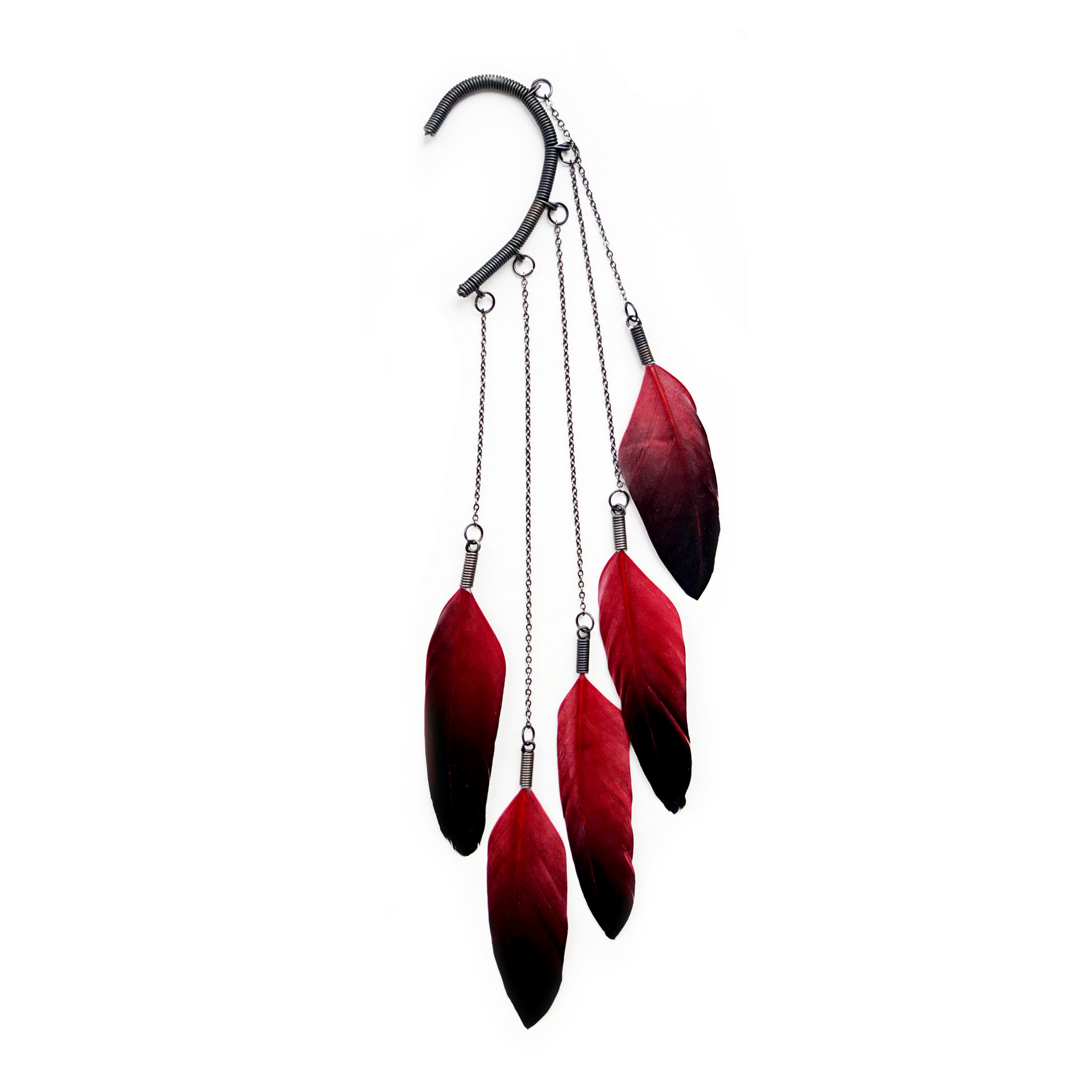 Red and black gradient dangle feather ear cuff_44.99€ (1).jpg
