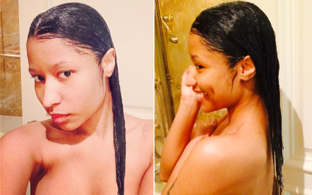 Nicki Minaj exibe-se em topless e sem maquilhagem