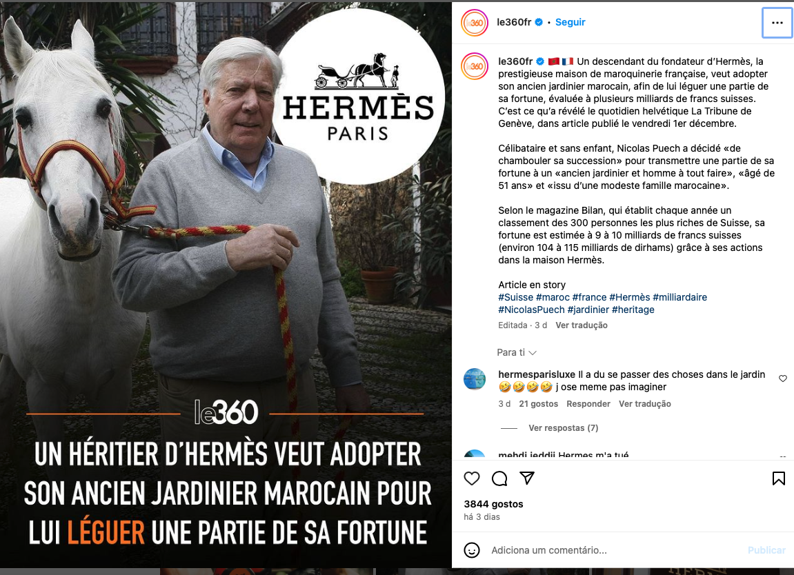 Testamento do herdeiro da Hermès: 10 mil milhões para o empregado?