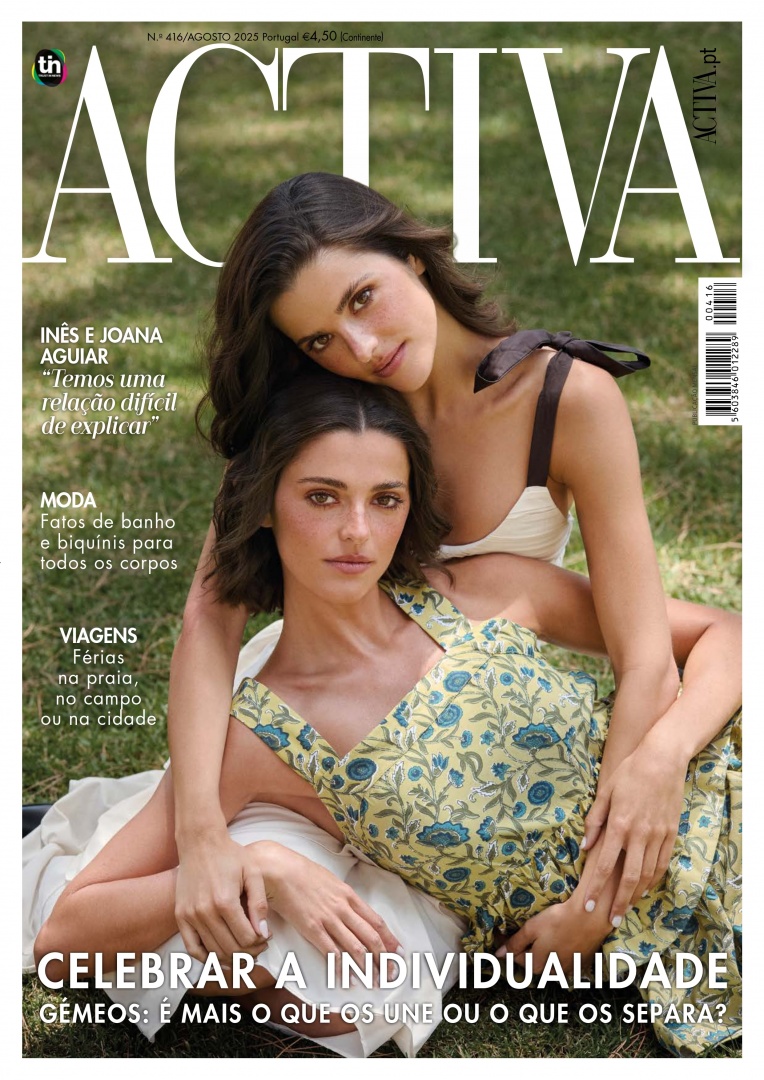 As gémeas e atrizes Inês e Joana Aguiar são a capa da ACTIVA de agosto. 
Foto: Carlos Teixeira