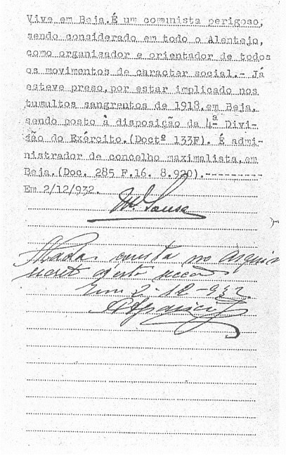 A ficha da PIDE de Gon&ccedil;alves Correia