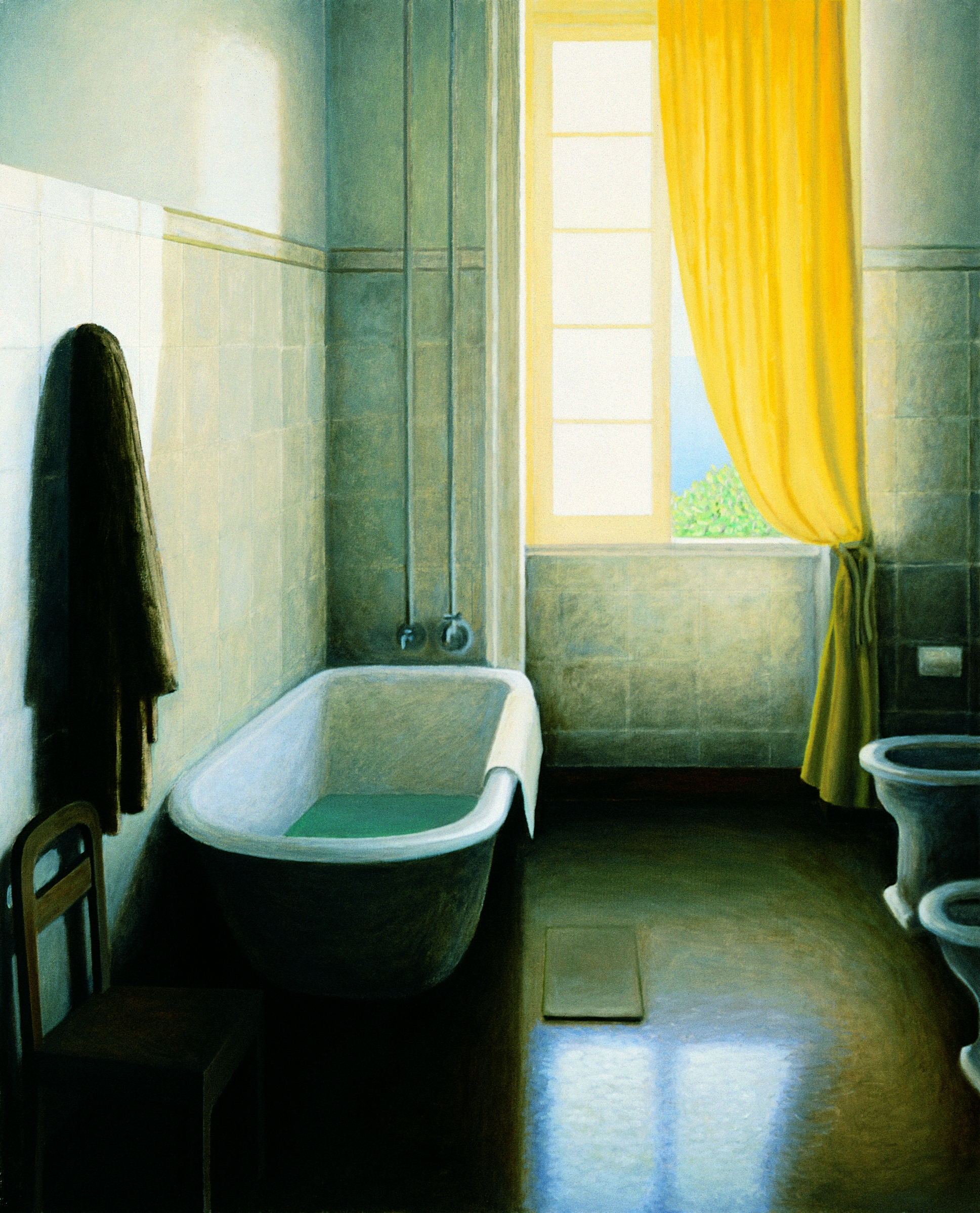 Casa de banho com cortina amarela, 1992, oleo sobre tela.tif