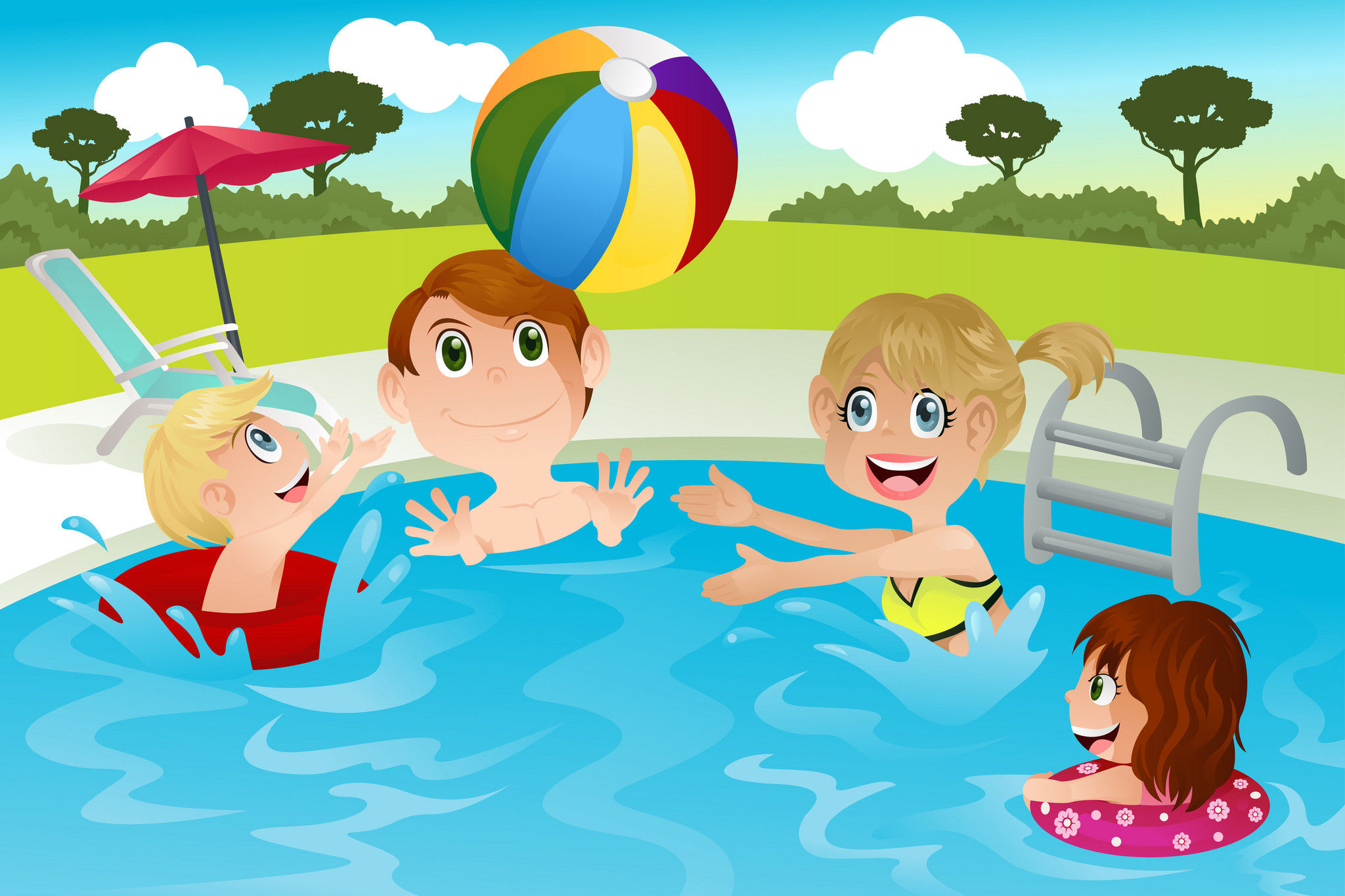 Дети в бассейне мультяшные