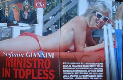 Ministra da Educação fotografada em topless abre polémica na Itália