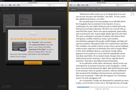 Interface do Kindle Cloud Reader no iPad