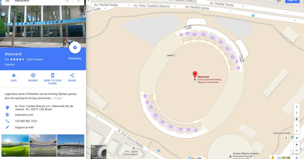 Visão  Google Maps mostra palcos dos Jogos Olímpicos do Brasil