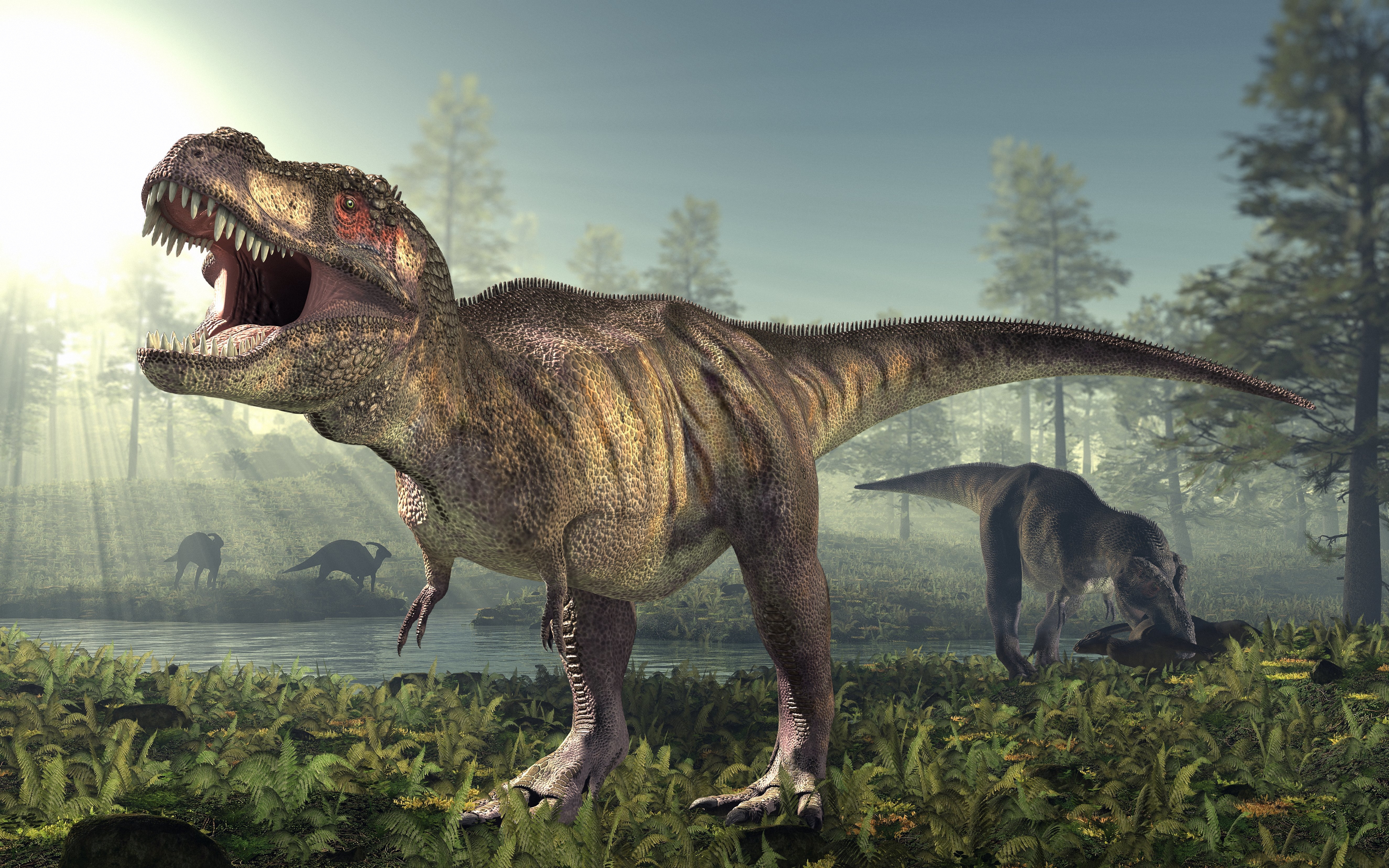 Modelo de jogo com t-rex em segundo plano