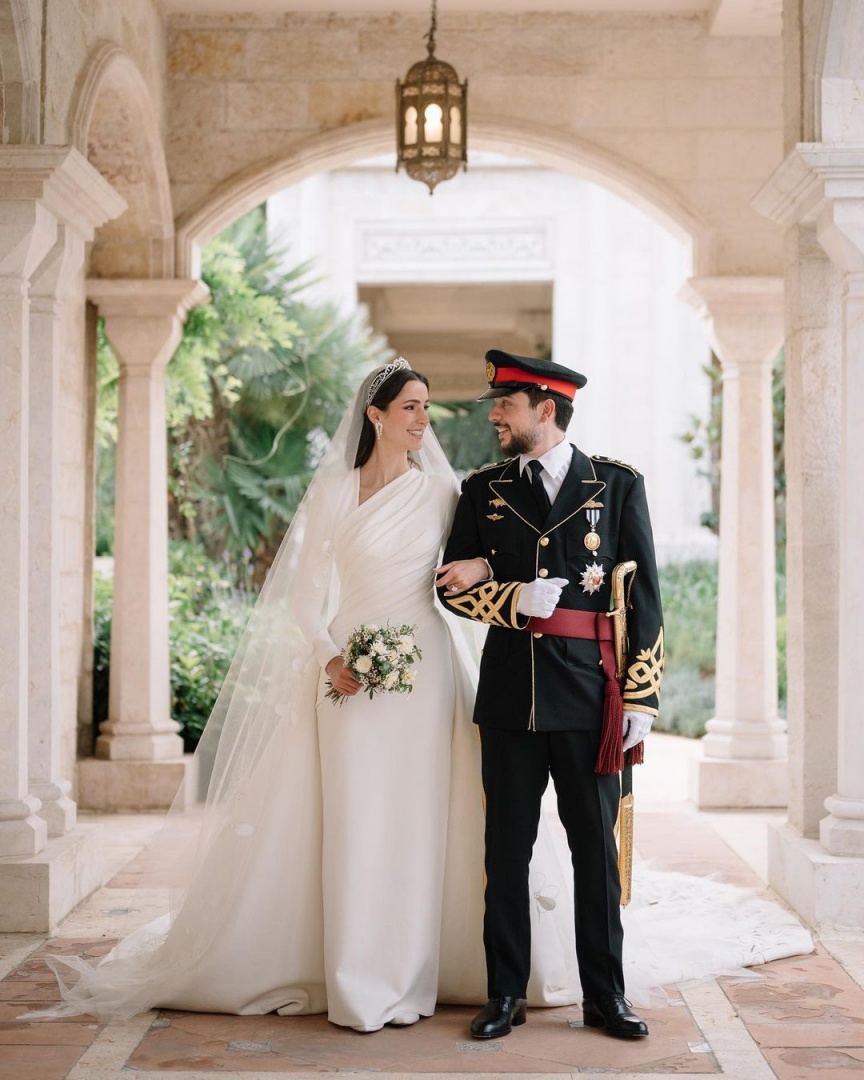 Príncipes Hussein e Rajwa da Jordânia no casamento