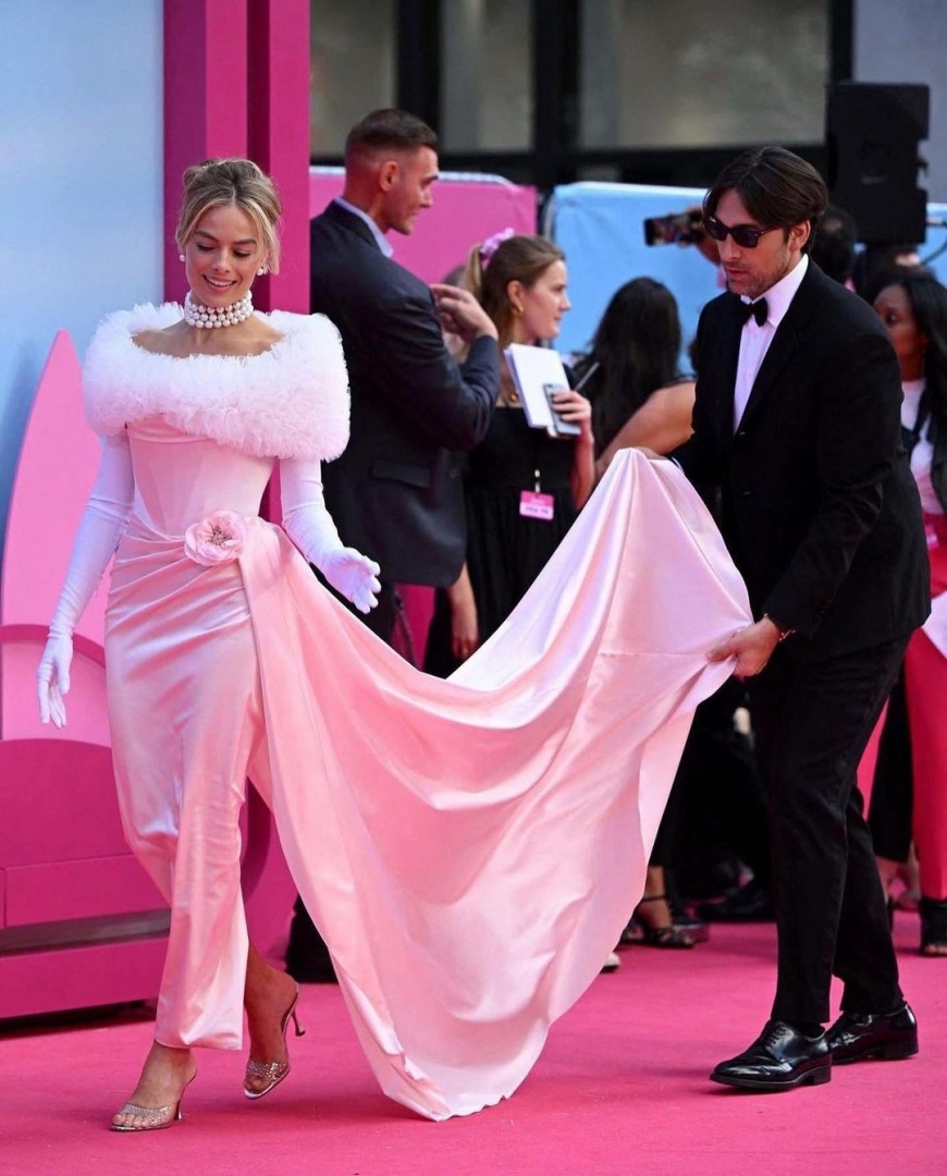 Fato Barbi Movie Margot Robbie's Barbe para mulher, vestido rosa