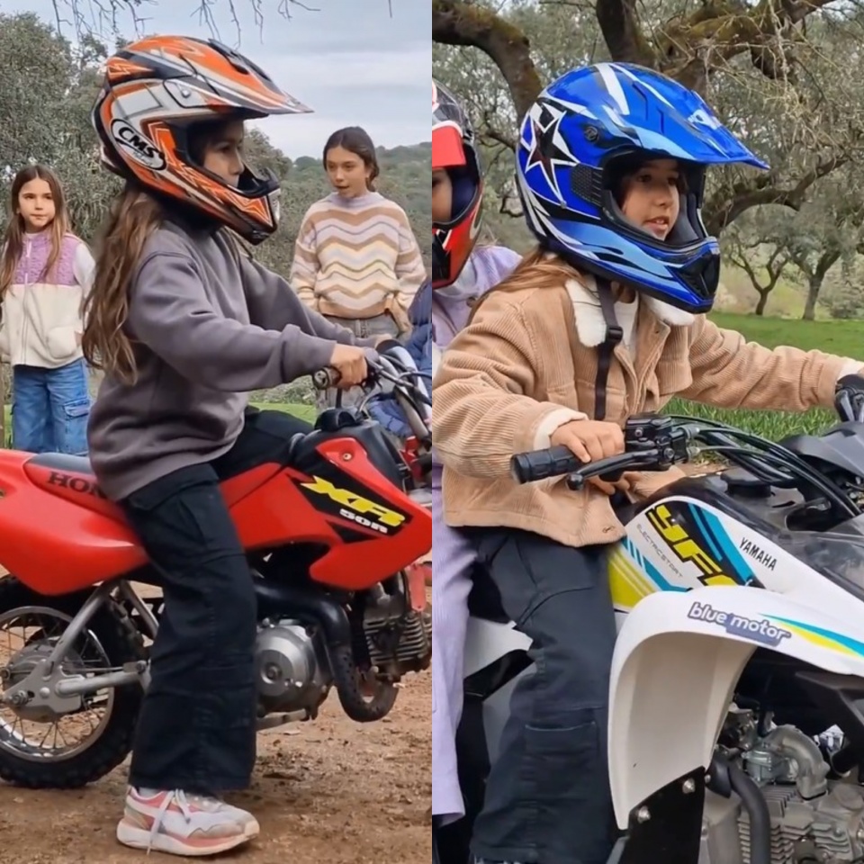 Filhas de Carolina Patrocínio, de 7 e 9 anos, já sabem andar de moto!