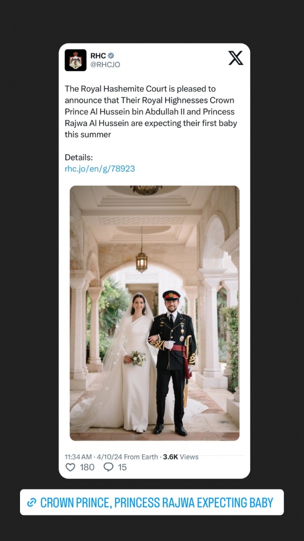 Príncipes Al Hussein e Rajwa vão ser pais