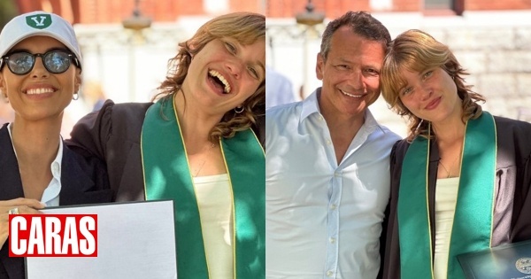 Iva Domingues e Pedro Mourinho juntos na graduação da filha, nos Estados Unidos